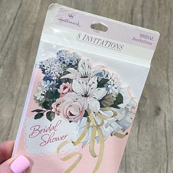 Vintage Hallmark Bridal Shower Invitations Package of 8 Floral Pink New - Picture 3 of 3